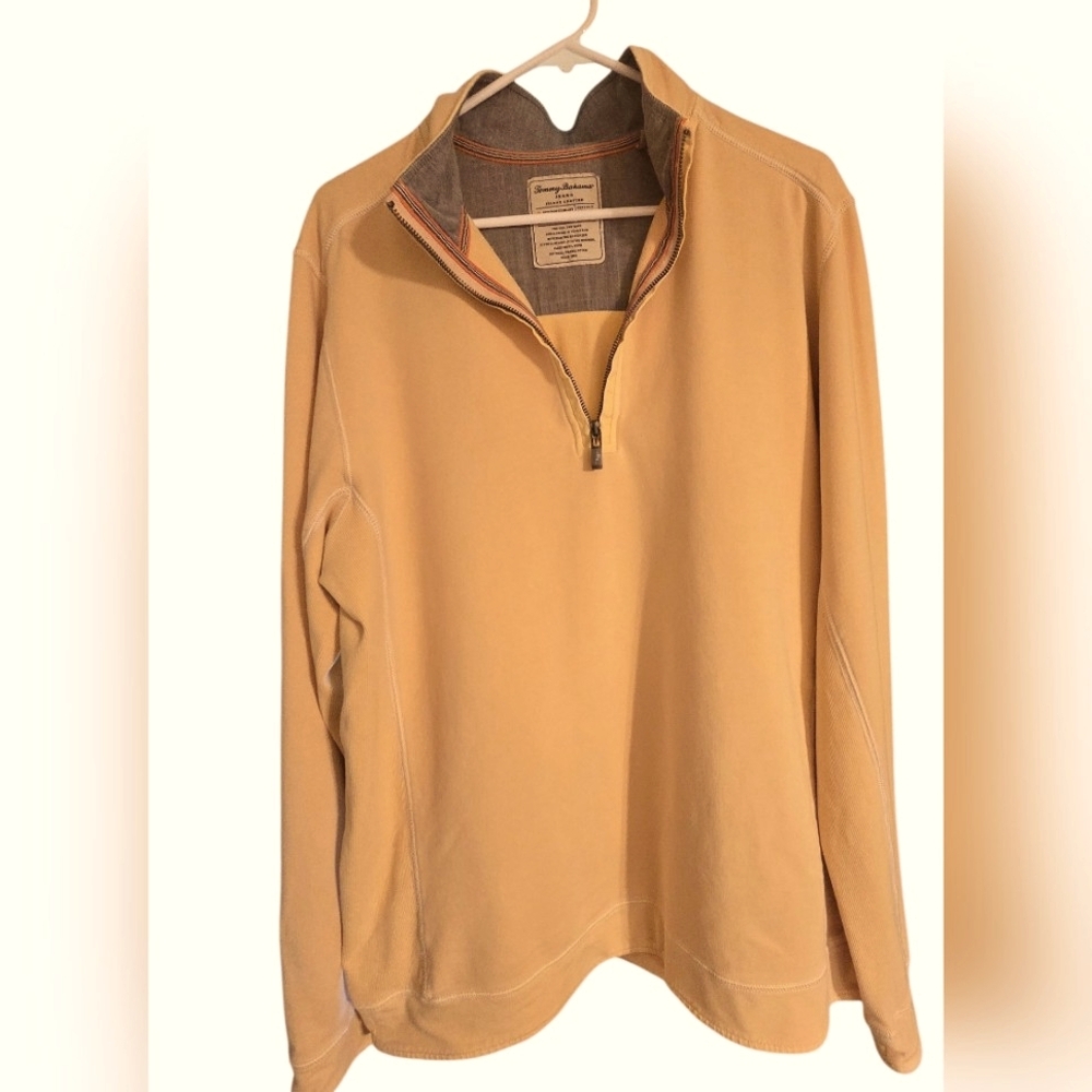 Tommy Bahama Size L Island Modern Fit Quarter-Zip Pullover Butter Yellow
